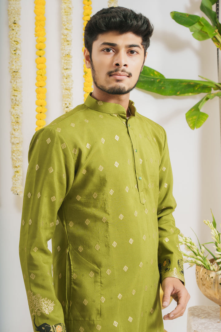 MEHANDI ELEPHANT PATTERN JACQUARD DESIGNER KURTA