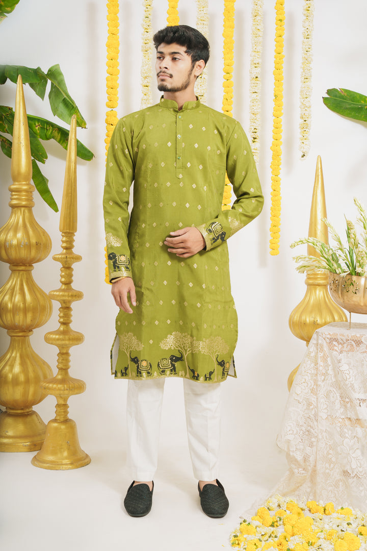 MEHANDI ELEPHANT PATTERN JACQUARD DESIGNER KURTA