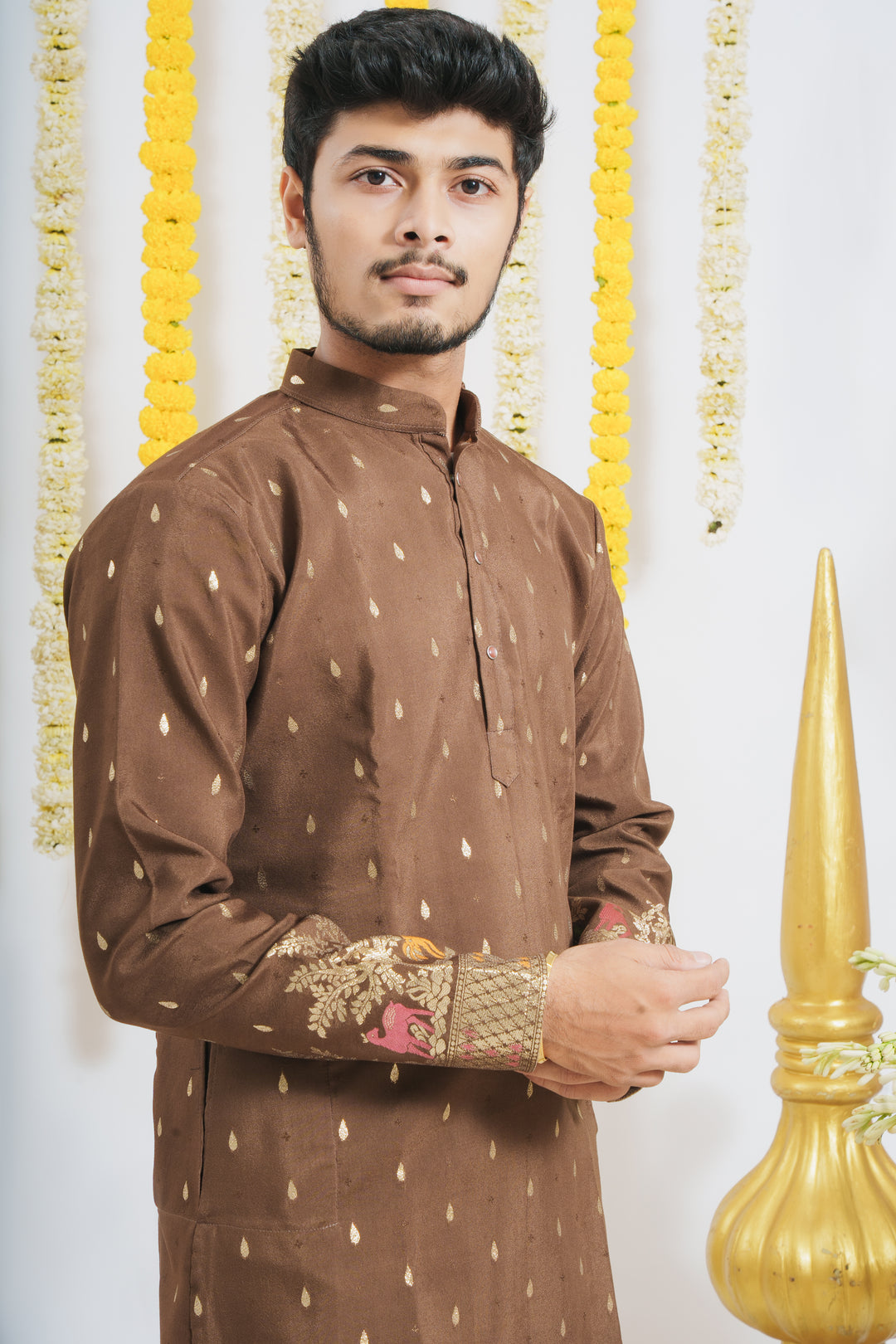 BROWN ANIMAL PATTERN JACQUARD DESIGNER KURTA