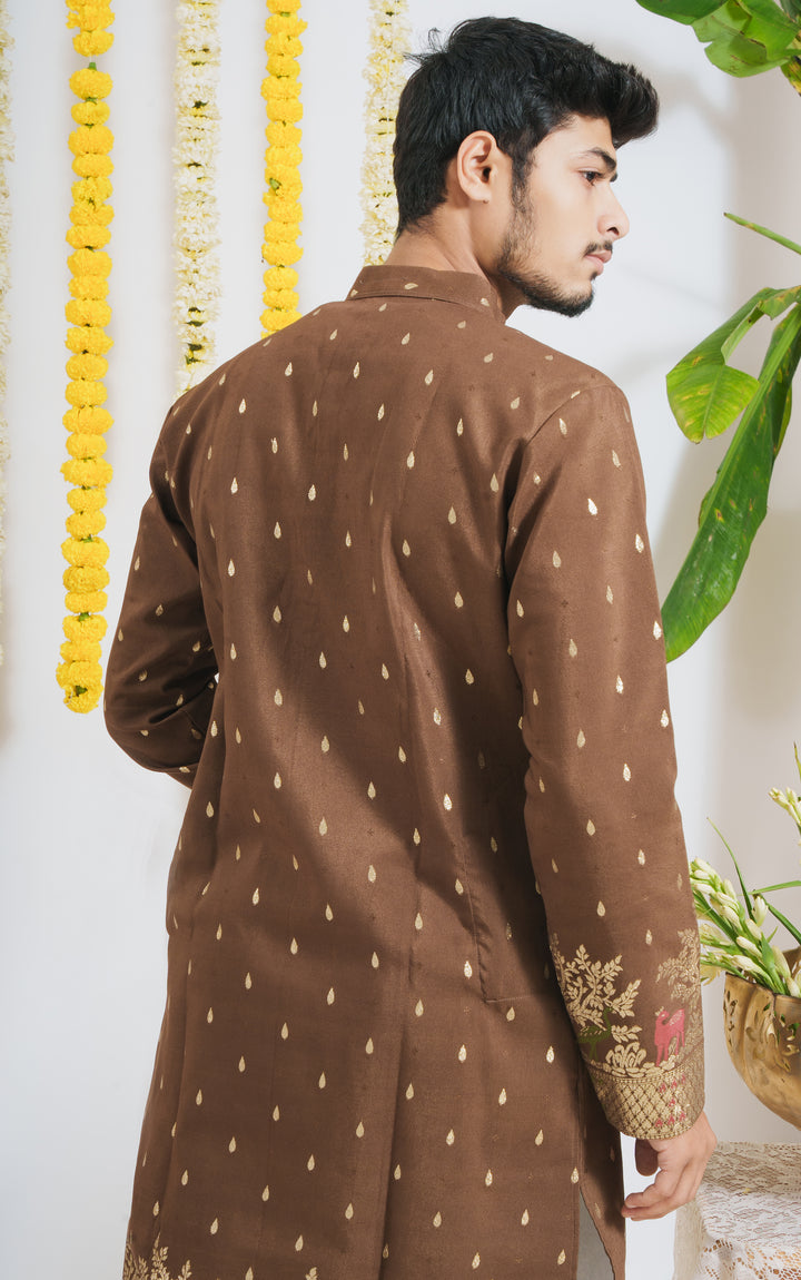 BROWN ANIMAL PATTERN JACQUARD DESIGNER KURTA