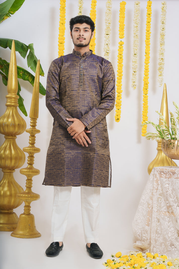 Shiny Violet Plain Designed Awesome Men's Designer Kurta