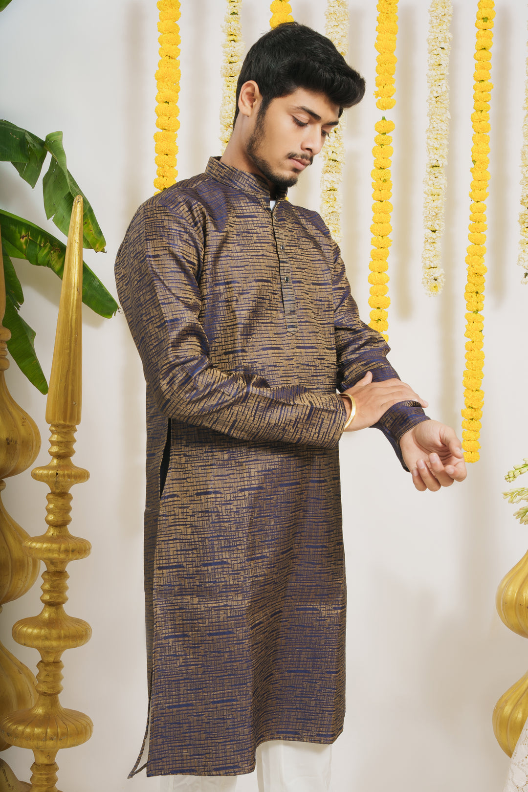 Shiny Violet Plain Designed Awesome Men's Designer Kurta