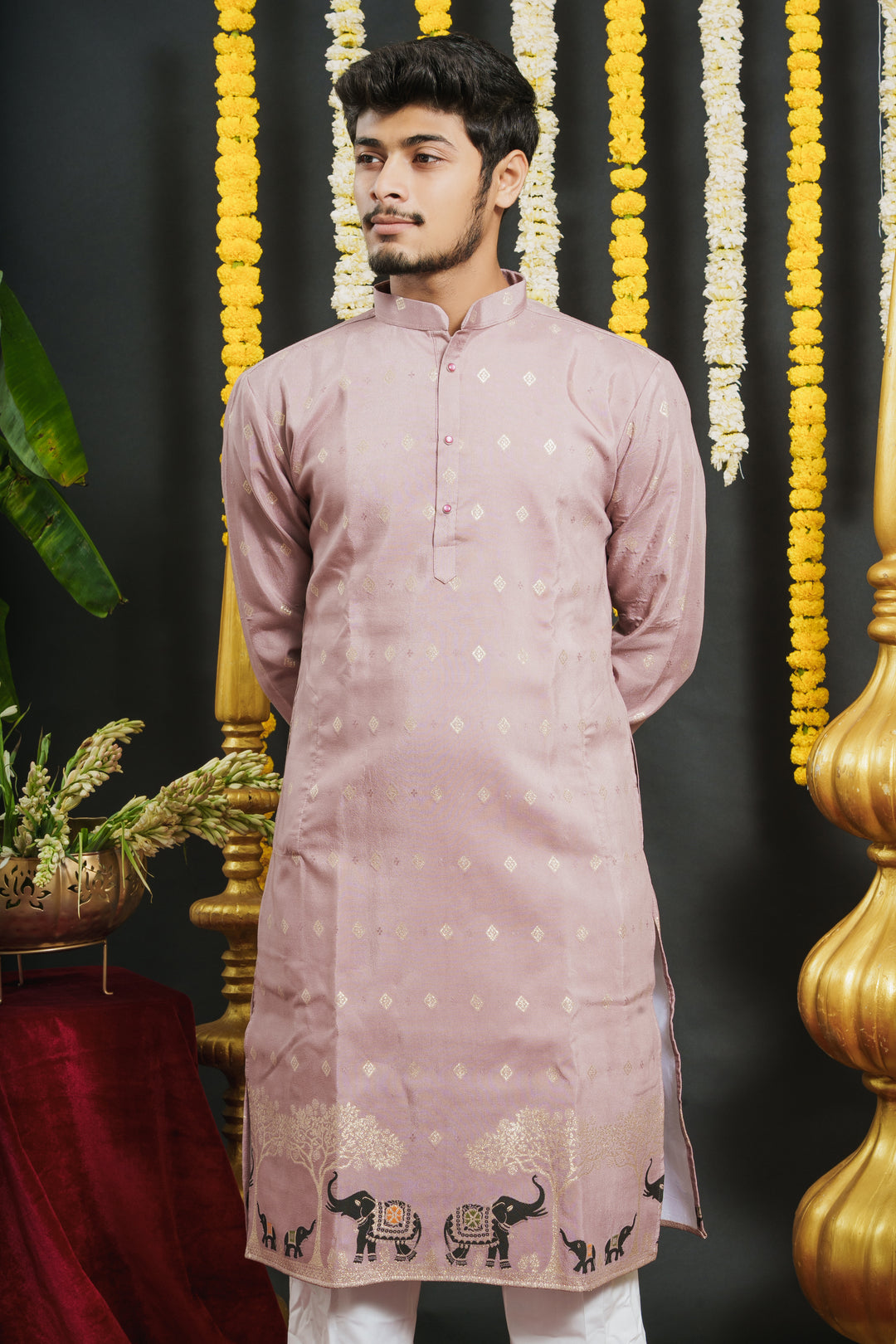 ONION PINK ELEPHANT PATTERN JACQUARD DESIGNER KURTA