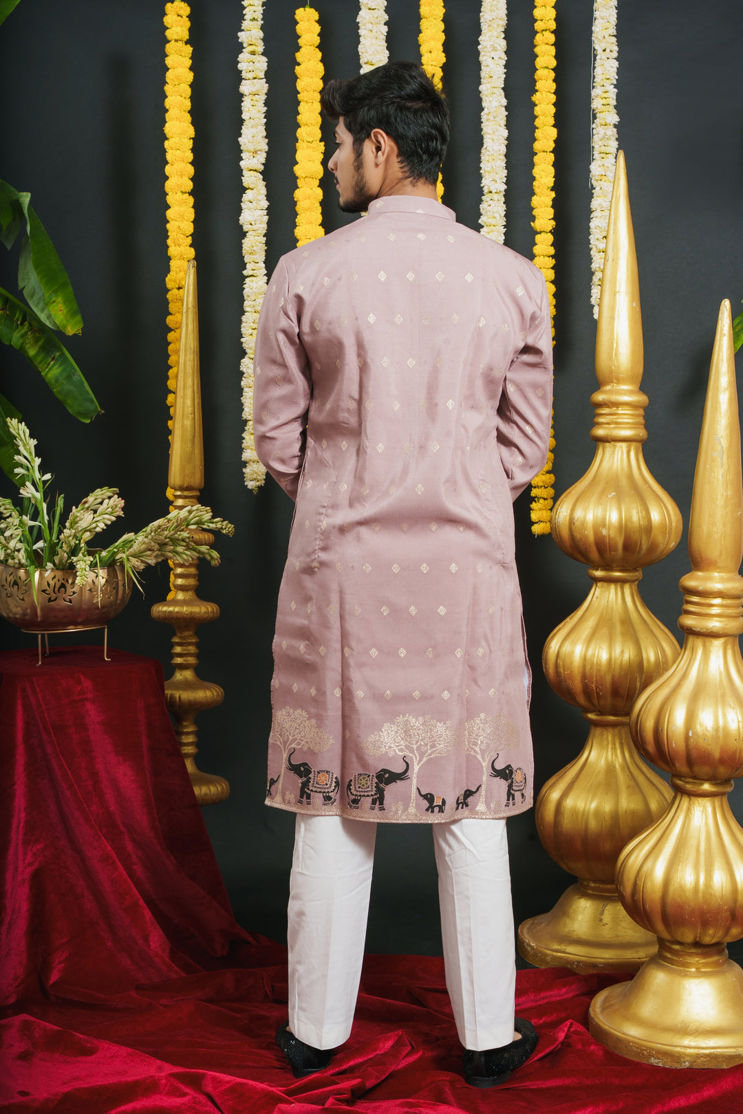 ONION PINK ELEPHANT PATTERN JACQUARD DESIGNER KURTA