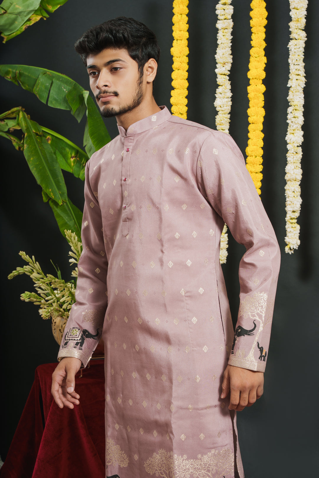 ONION PINK ELEPHANT PATTERN JACQUARD DESIGNER KURTA