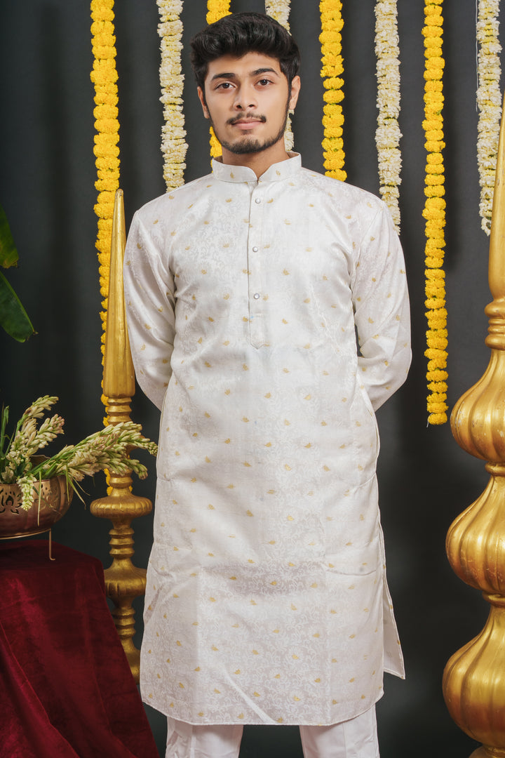 WHITE FLORAL SELECTED JACQUARD DESIGNER KURTA