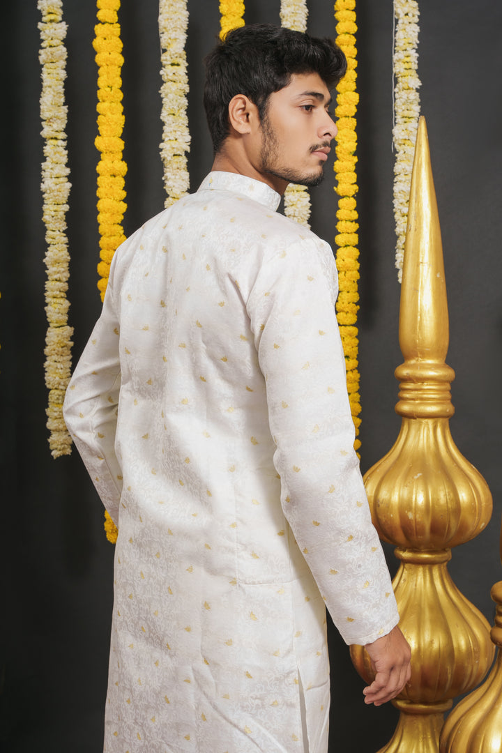 WHITE FLORAL SELECTED JACQUARD DESIGNER KURTA