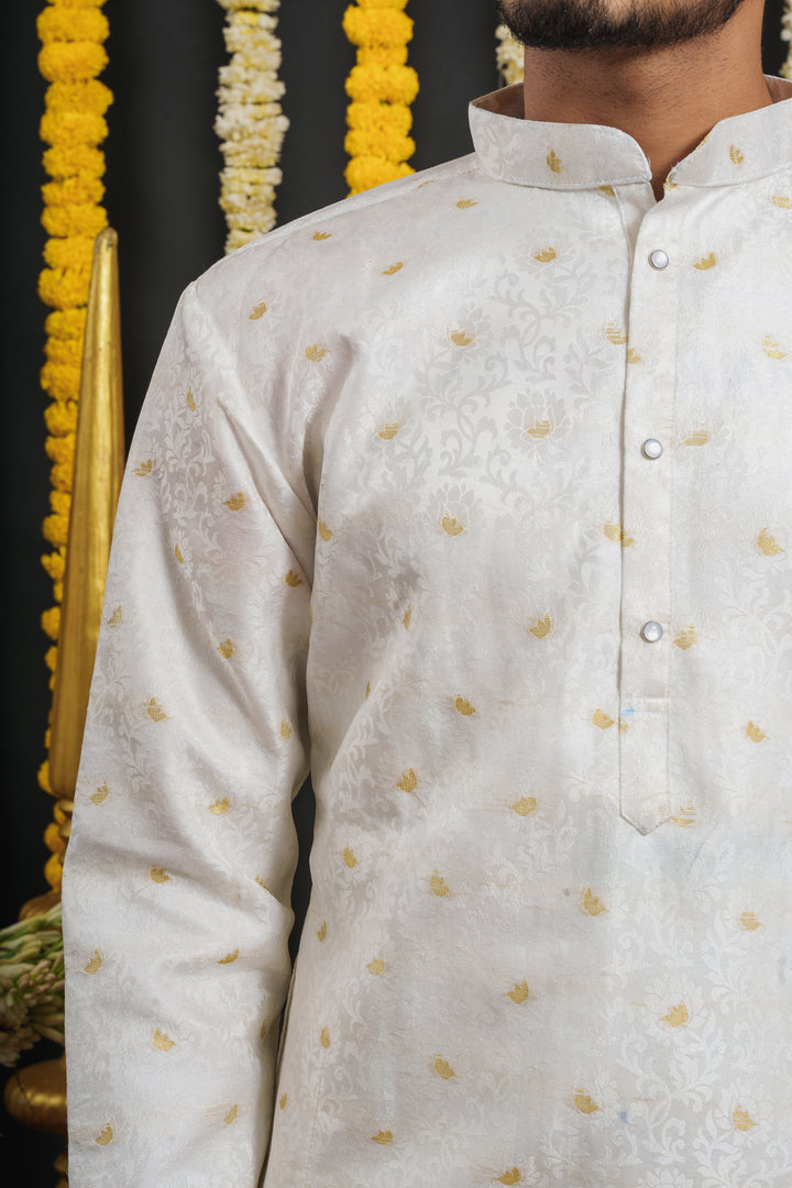 WHITE FLORAL SELECTED JACQUARD DESIGNER KURTA