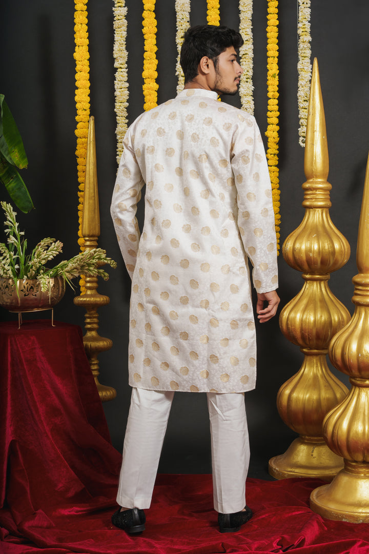 WHITE GOLDEN KERI SELECTED JACQUARD DESIGNER KURTA