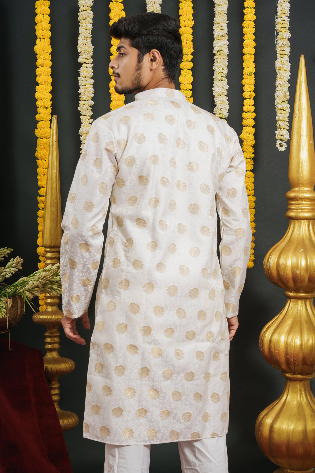 WHITE GOLDEN KERI SELECTED JACQUARD DESIGNER KURTA