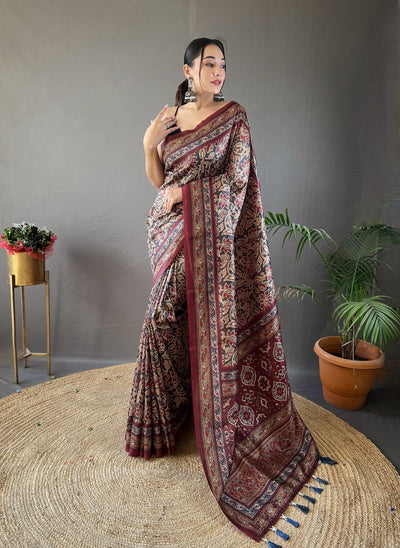 Black Krishna Ajrakh printed saree