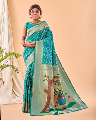 Teal Blue Woven printed saree