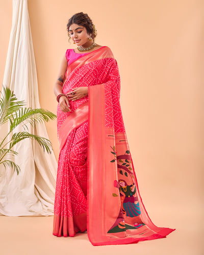 Rani Pink Woven printed saree