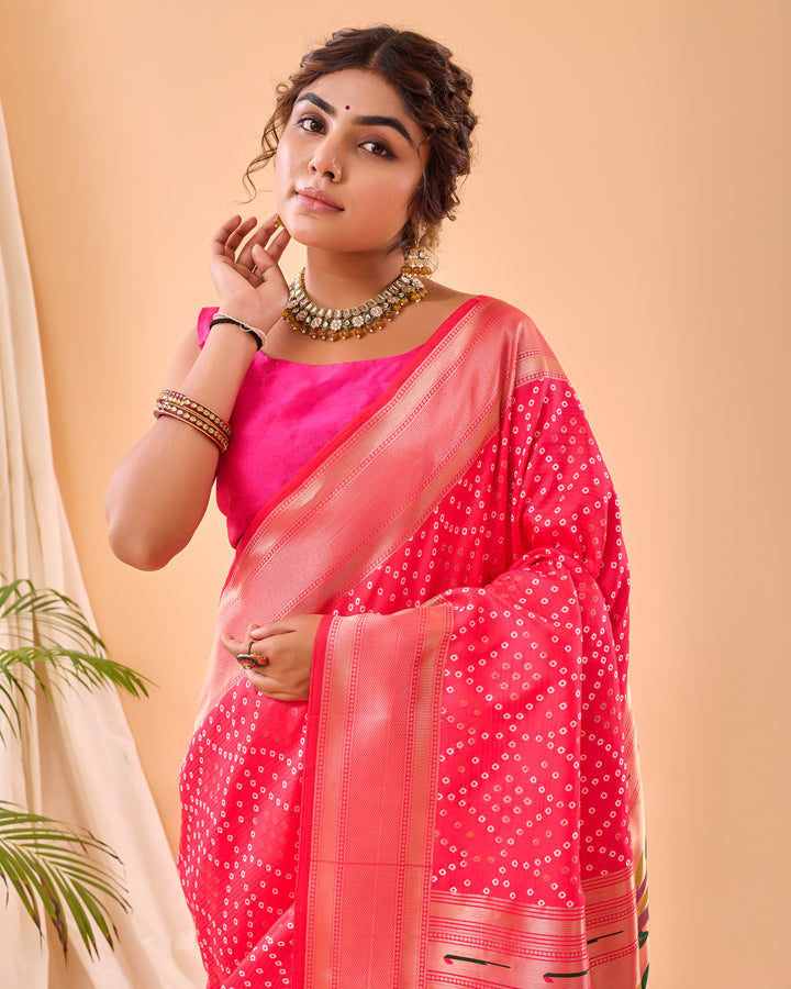 Rani Pink Woven printed saree
