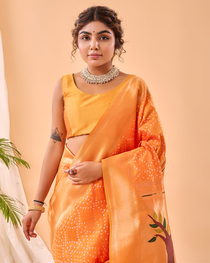 Orange Woven printed saree