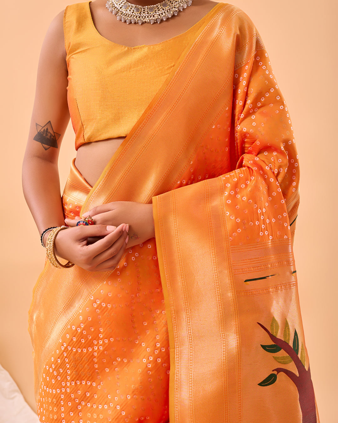 Orange Woven printed saree