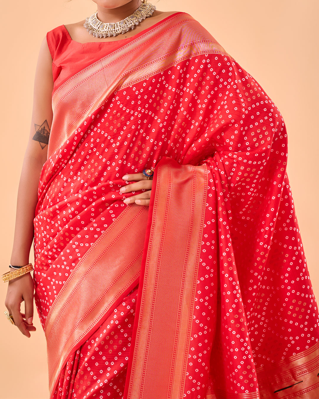 Crimson Red Woven printed Saree