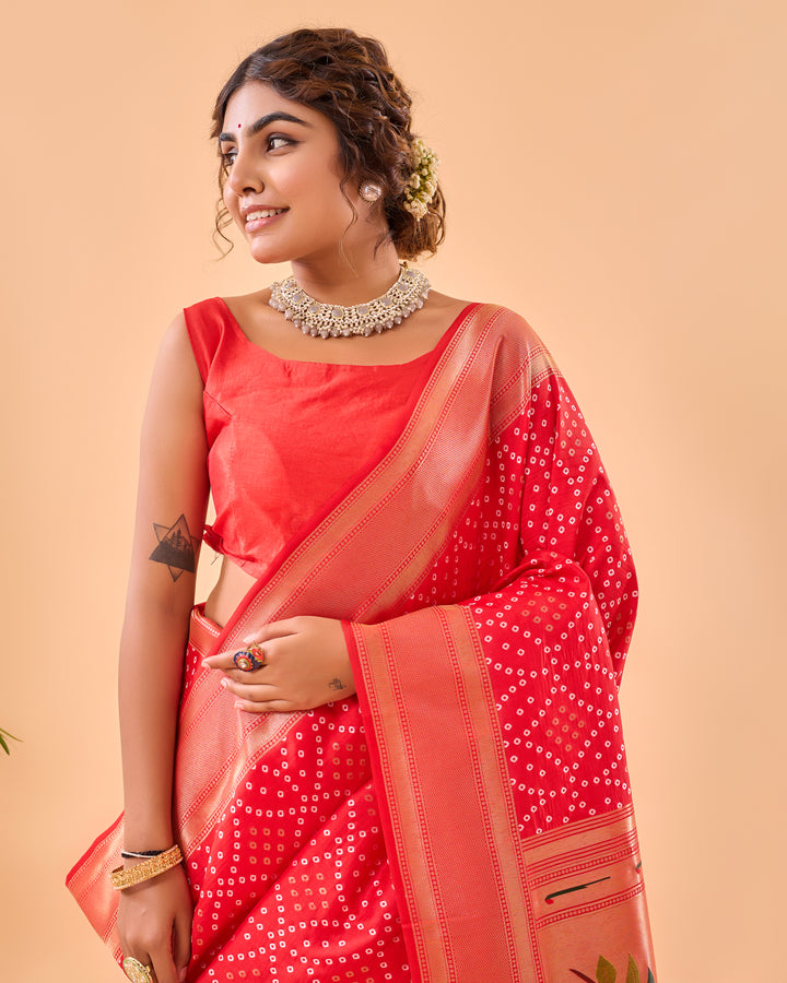Crimson Red Woven printed Saree