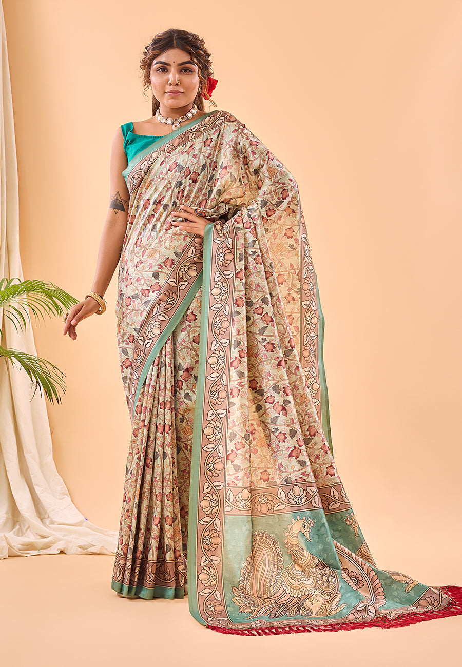 Blue Damini Soft Silk Floral Printed Saree