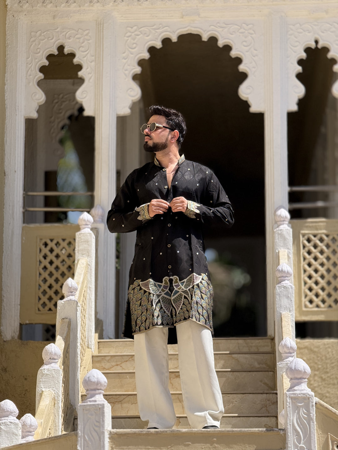 PANKHIDA BLACK EXCLUSIVE JACQUARD INDO KURTA