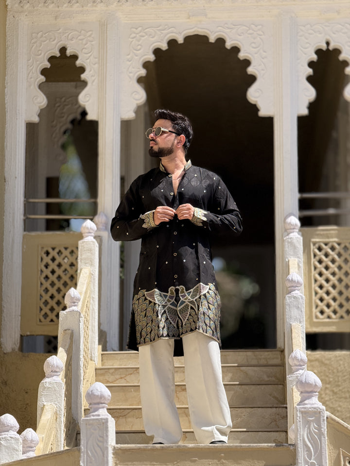 PANKHIDA BLACK EXCLUSIVE JACQUARD INDO KURTA