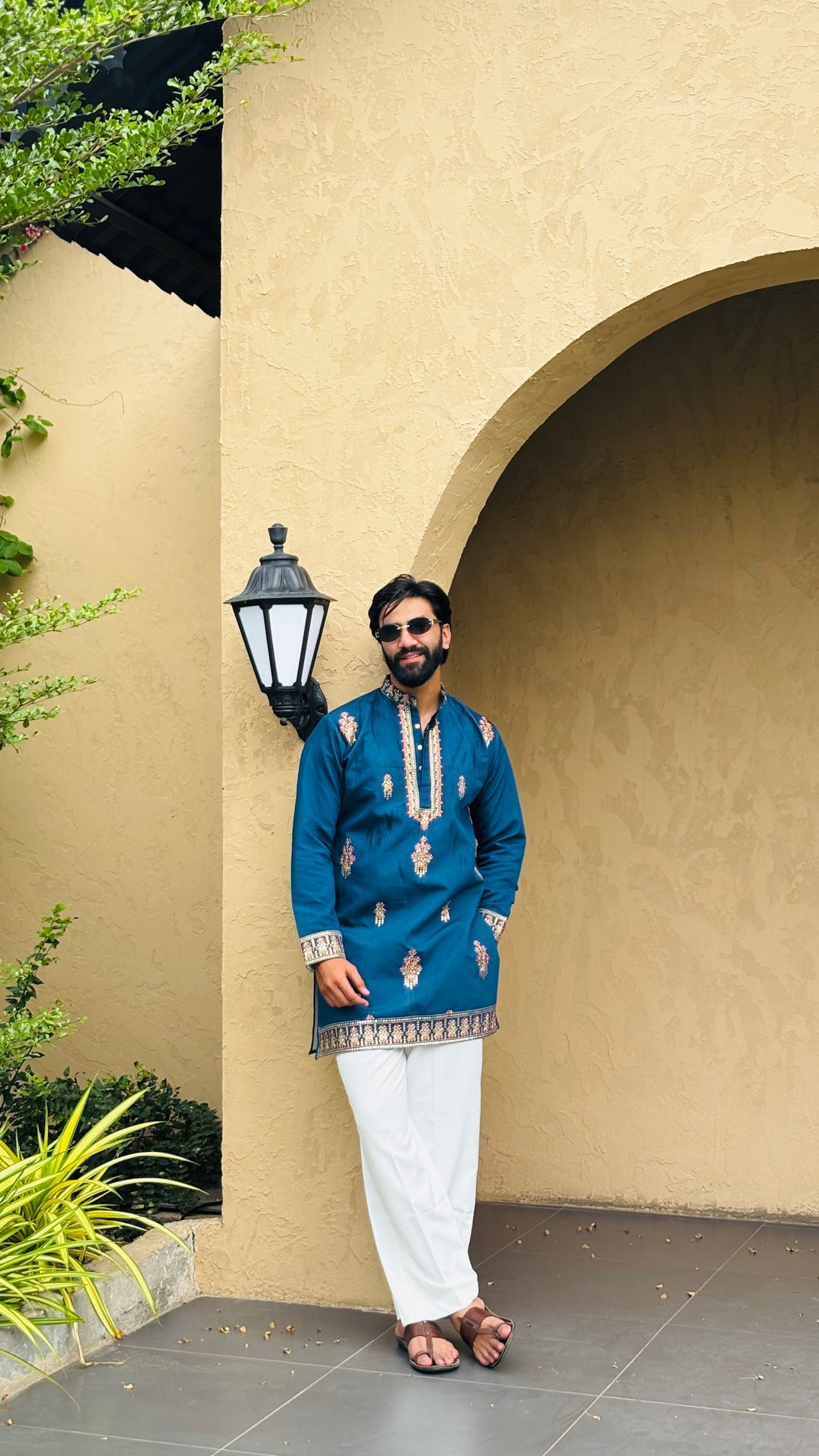 SUFI BLUE SHORT EMBROIDERED KURTA