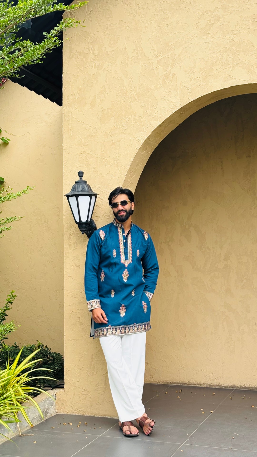 SUFI BLUE SHORT EMBROIDERED KURTA