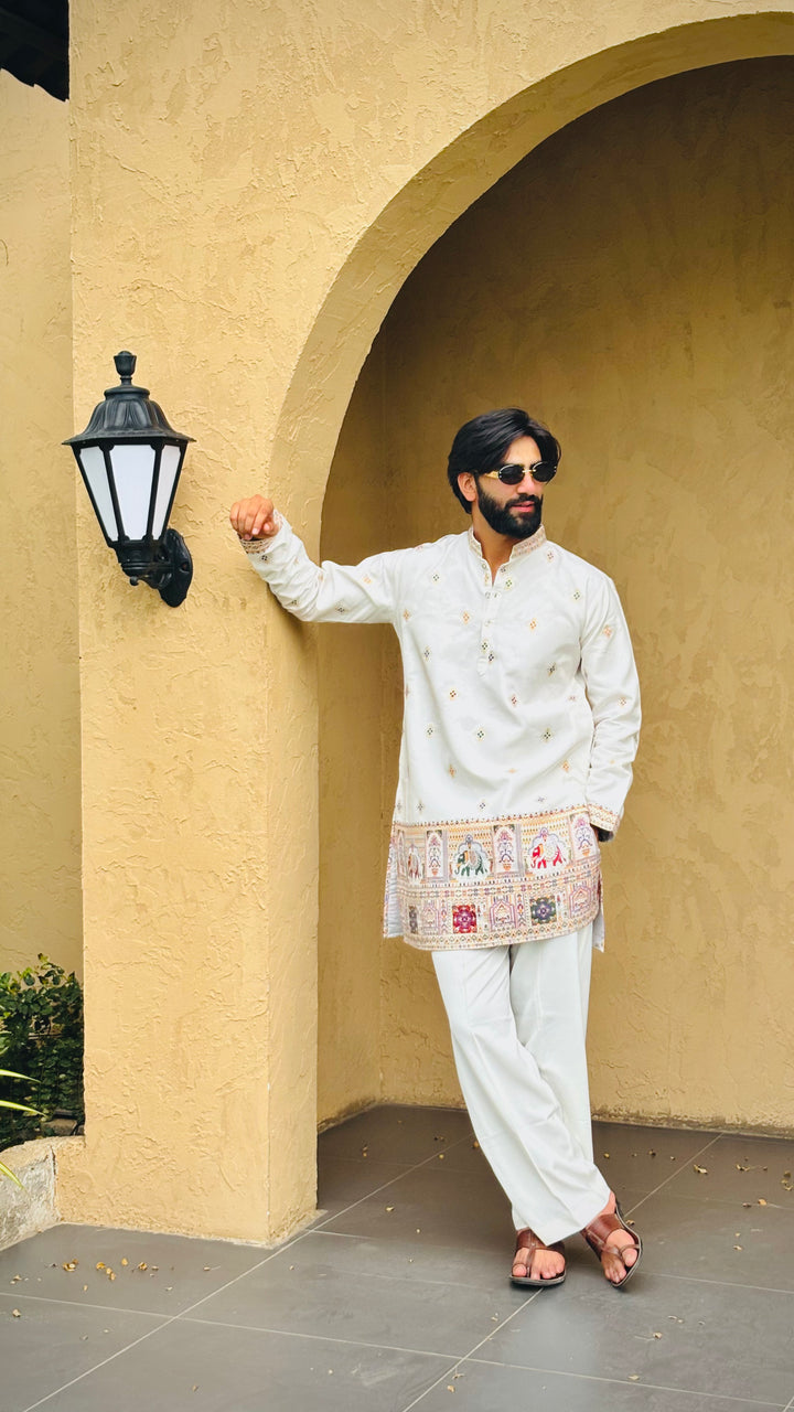 SHWET PATOLA HANDWOVEN JACQUARD SHORT KURTA