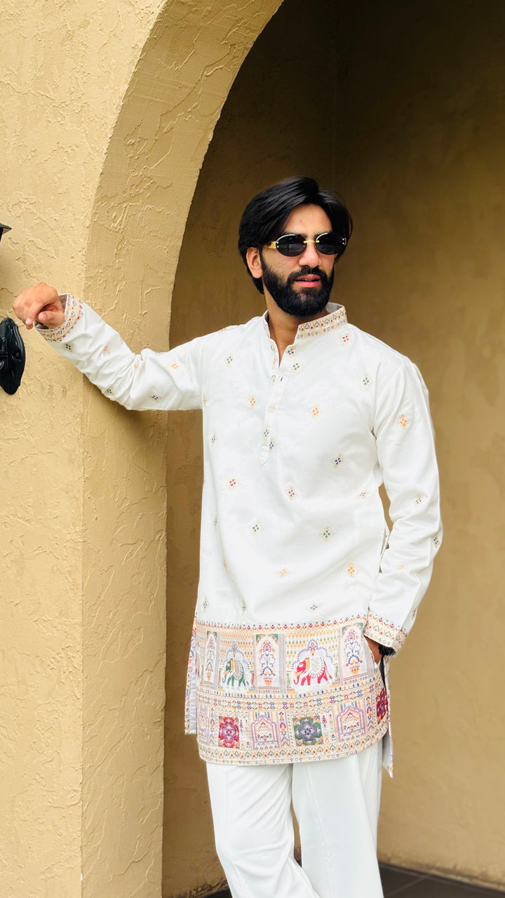 SHWET PATOLA HANDWOVEN JACQUARD SHORT KURTA
