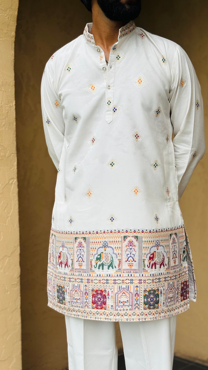 SHWET PATOLA HANDWOVEN JACQUARD SHORT KURTA