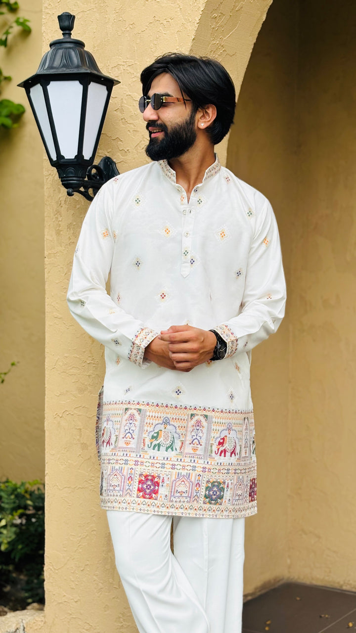 SHWET PATOLA HANDWOVEN JACQUARD SHORT KURTA