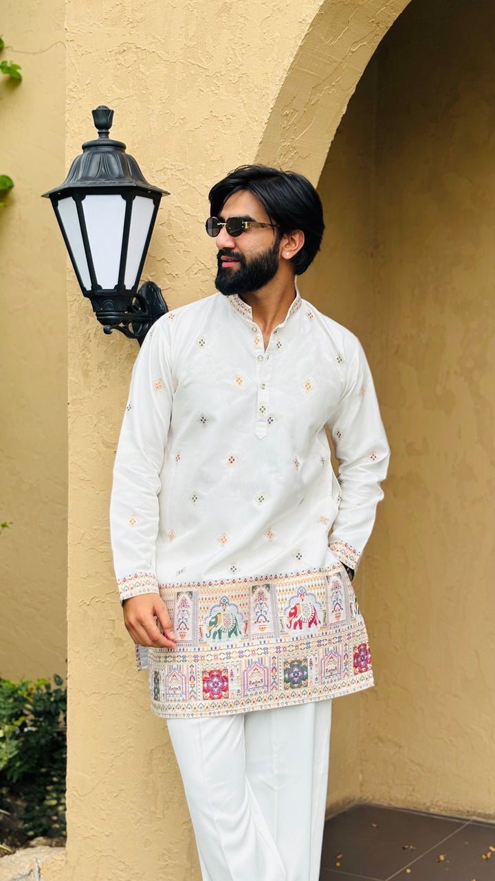 SHWET PATOLA HANDWOVEN JACQUARD SHORT KURTA