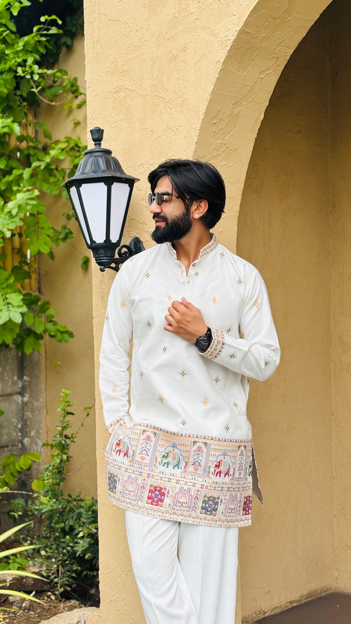 SHWET PATOLA HANDWOVEN JACQUARD SHORT KURTA