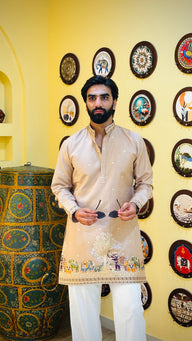 BEIGE KALPRAAG – ELEPHANT PATTERN JACQUARD EXCLUSIVE KURTA