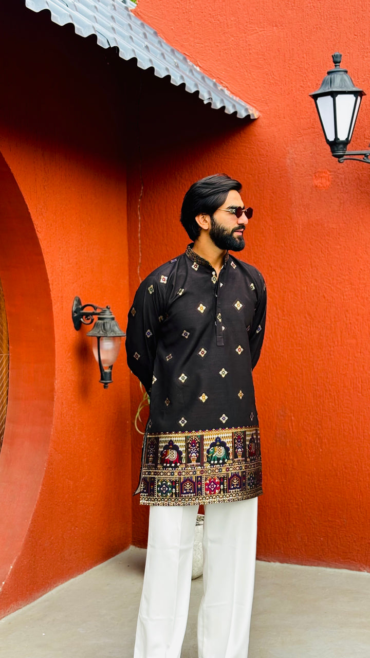 KAALA PATOLA HANDWOVEN JACQUARD SHORT KURTA