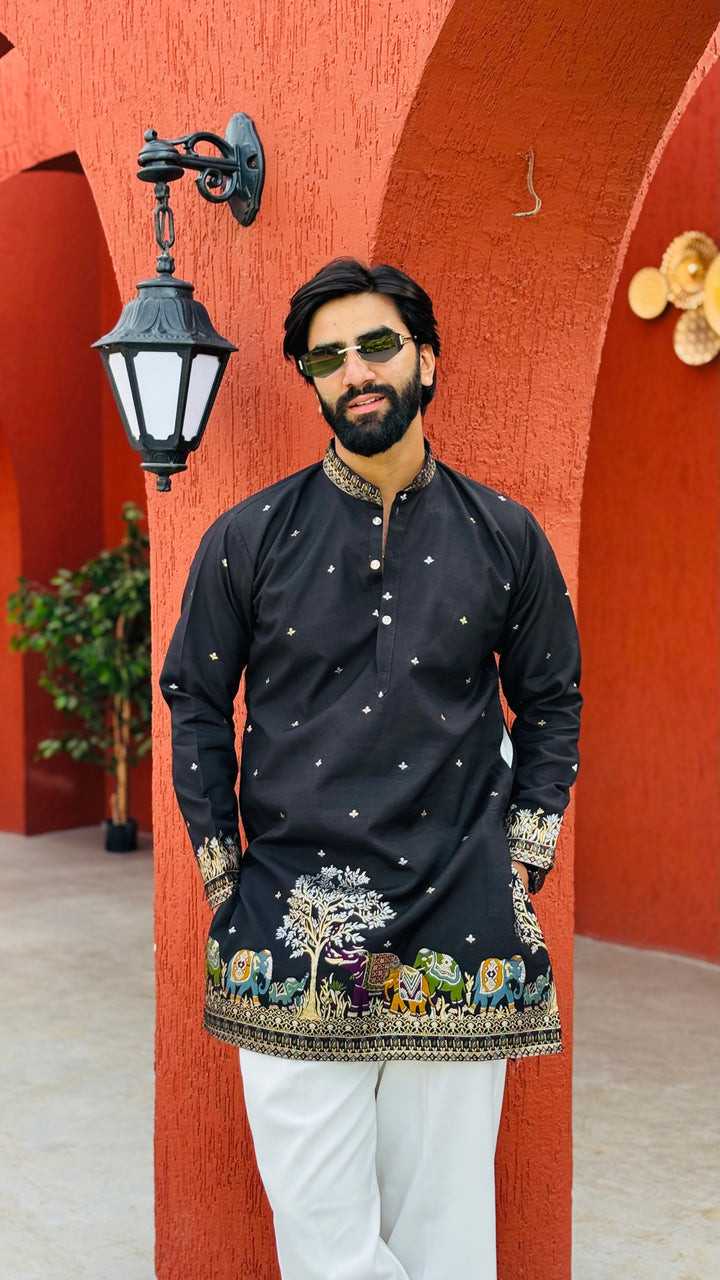 BLACK KALPRAAG – ELEPHANT PATTERN JACQUARD EXCLUSIVE KURTA