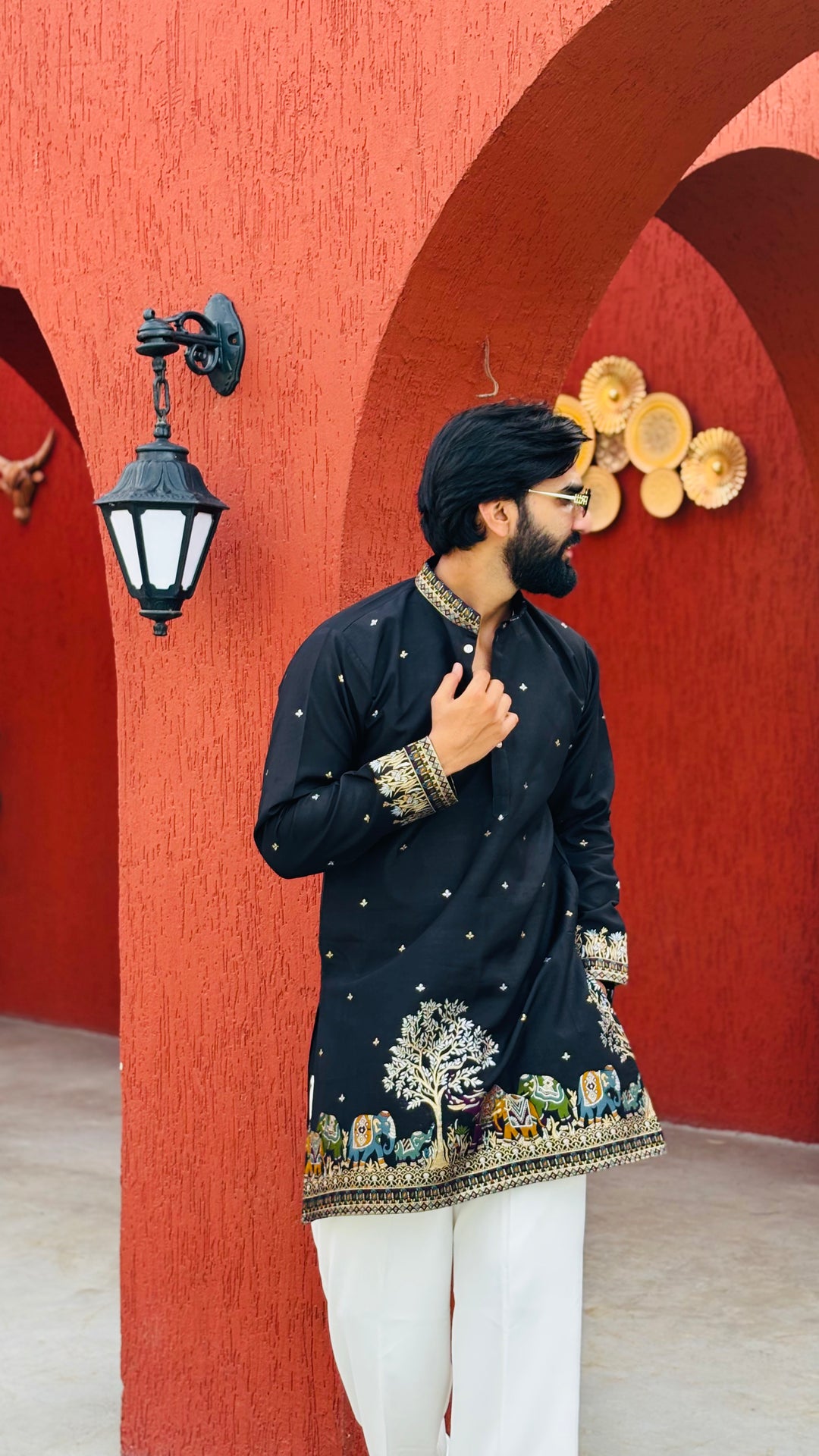 BLACK KALPRAAG – ELEPHANT PATTERN JACQUARD EXCLUSIVE KURTA