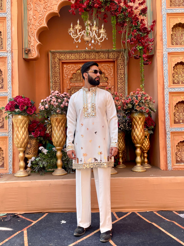 WHITE MIRROR EMBOLLISHED READY TO CRAFT (RTC) KURTA
