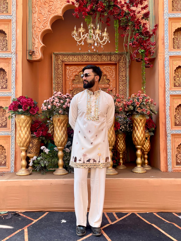 WHITE MIRROR EMBOLLISHED READY TO CRAFT (RTC) KURTA