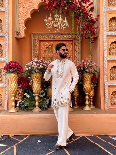 WHITE MIRROR EMBOLLISHED READY TO CRAFT (RTC) KURTA