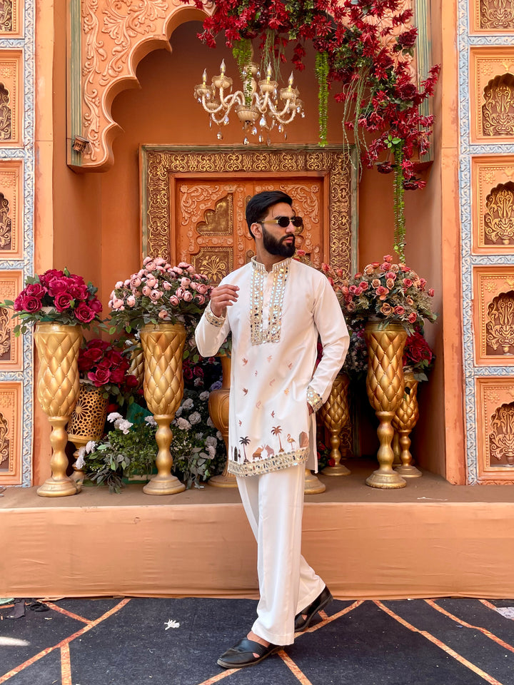 WHITE MIRROR EMBOLLISHED READY TO CRAFT (RTC) KURTA
