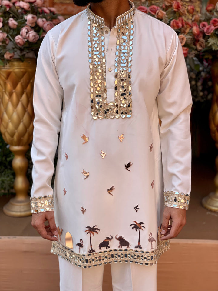 WHITE MIRROR EMBOLLISHED READY TO CRAFT (RTC) KURTA