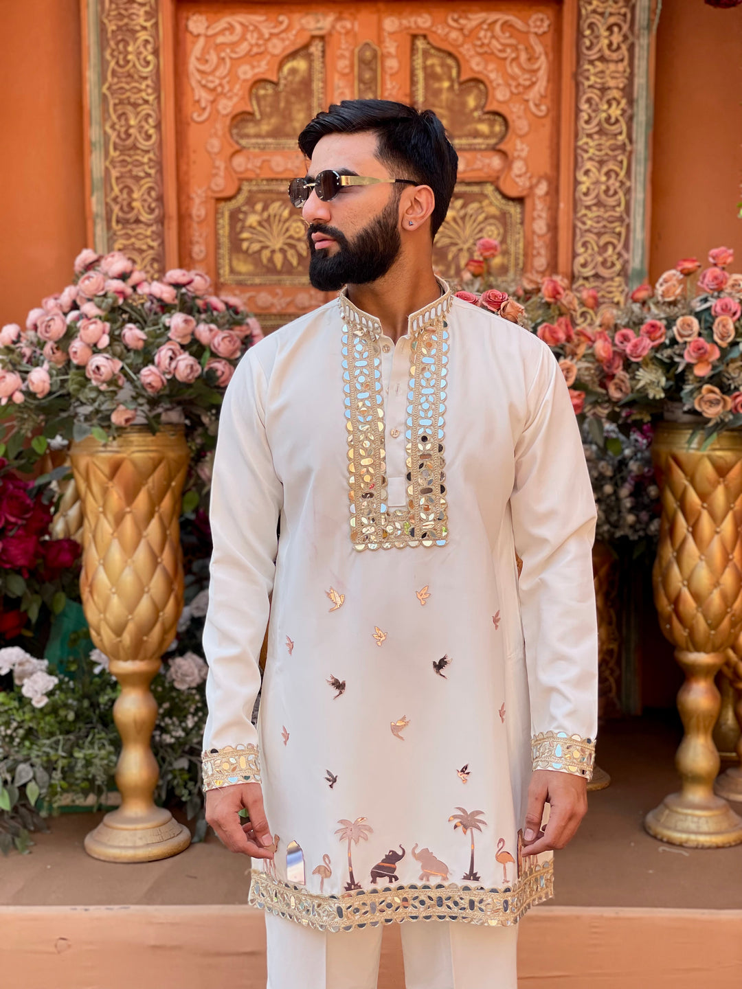 WHITE MIRROR EMBOLLISHED READY TO CRAFT (RTC) KURTA