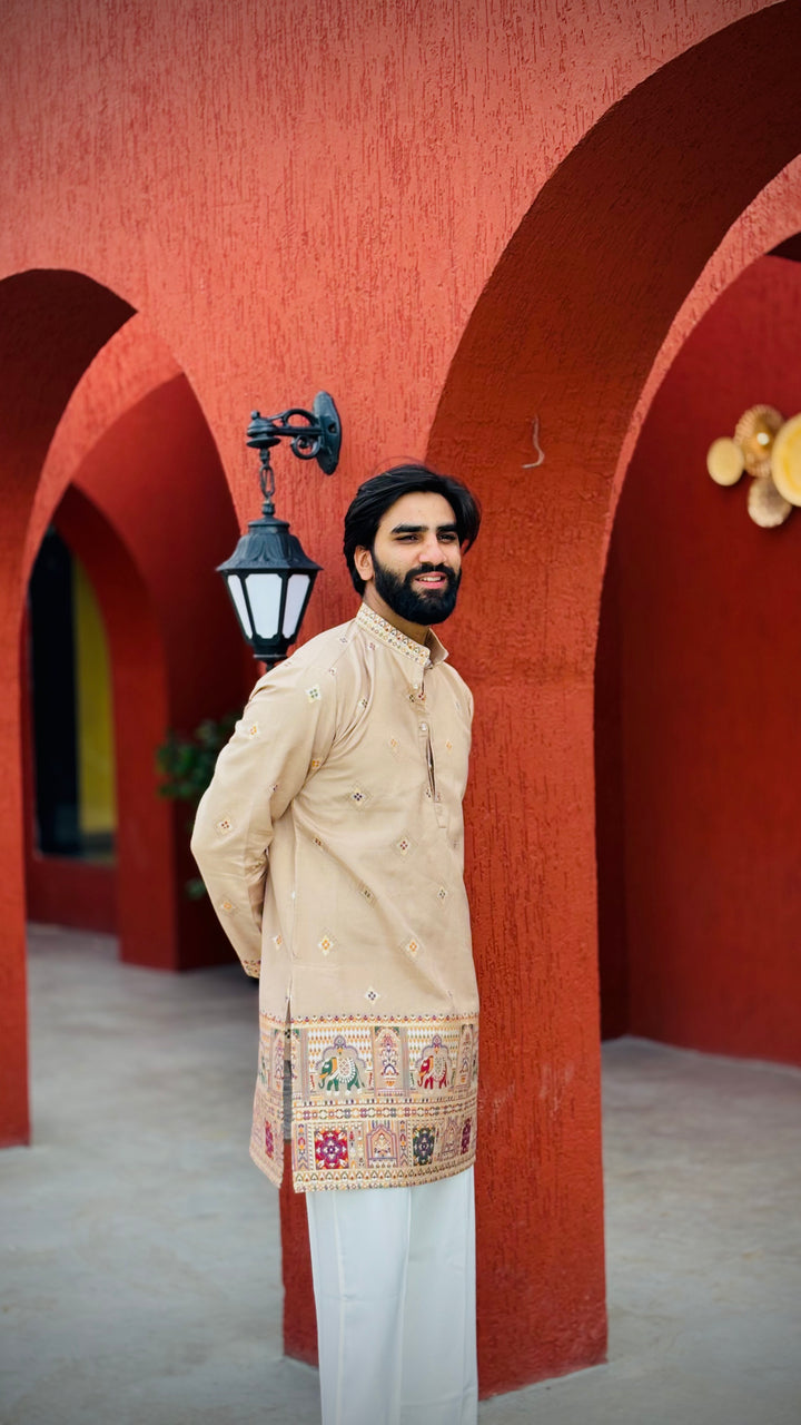 CHANDAN PATOLA HANDWOVEN JACQUARD SHORT KURTA