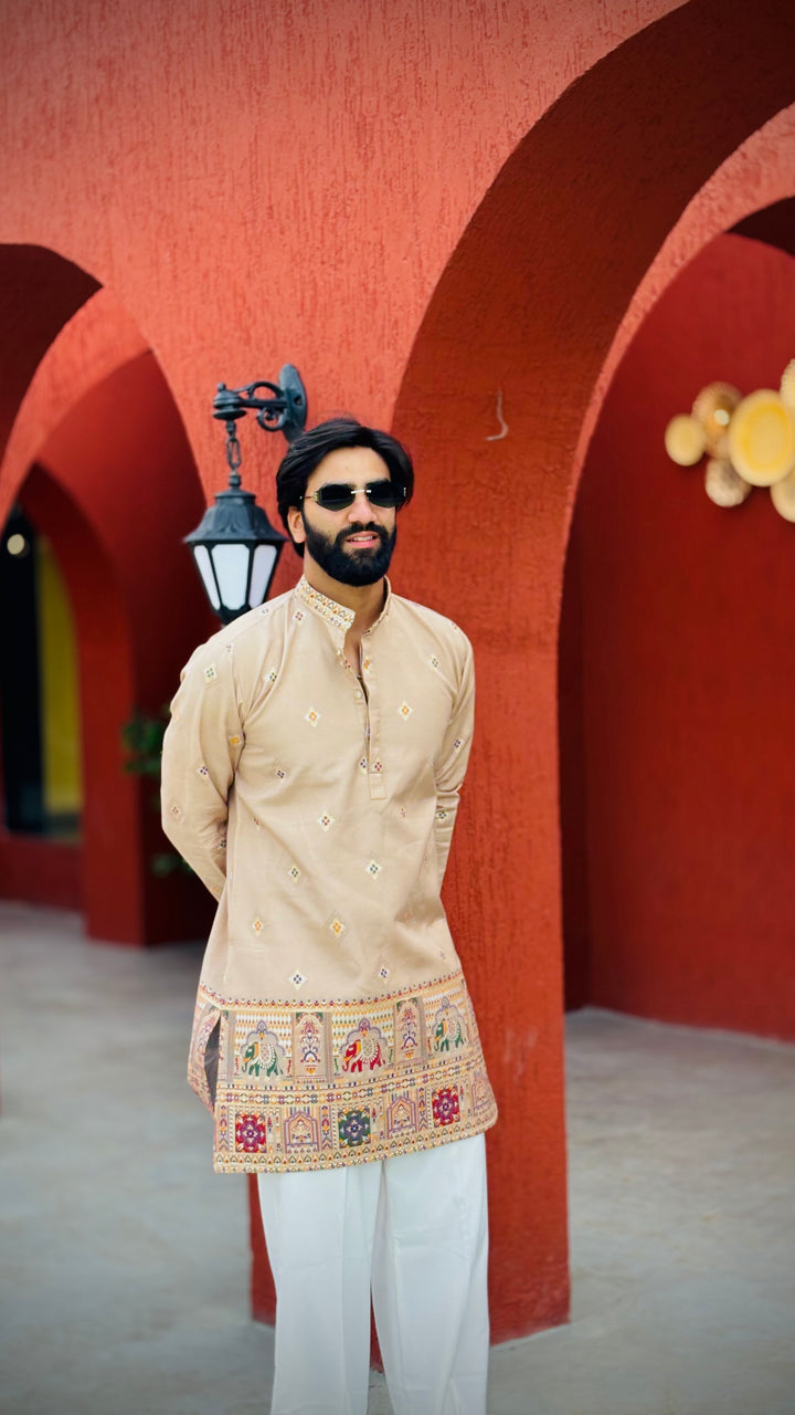 CHANDAN PATOLA HANDWOVEN JACQUARD SHORT KURTA
