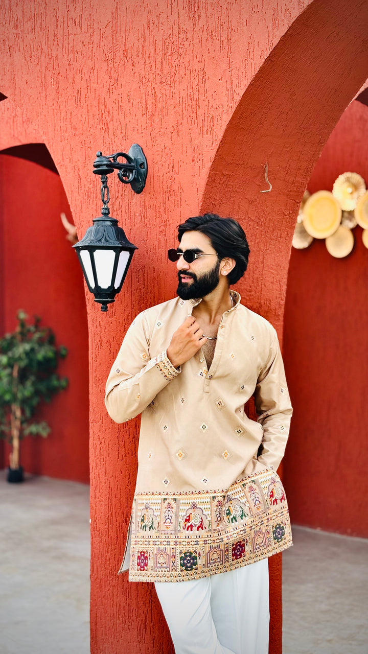 CHANDAN PATOLA HANDWOVEN JACQUARD SHORT KURTA