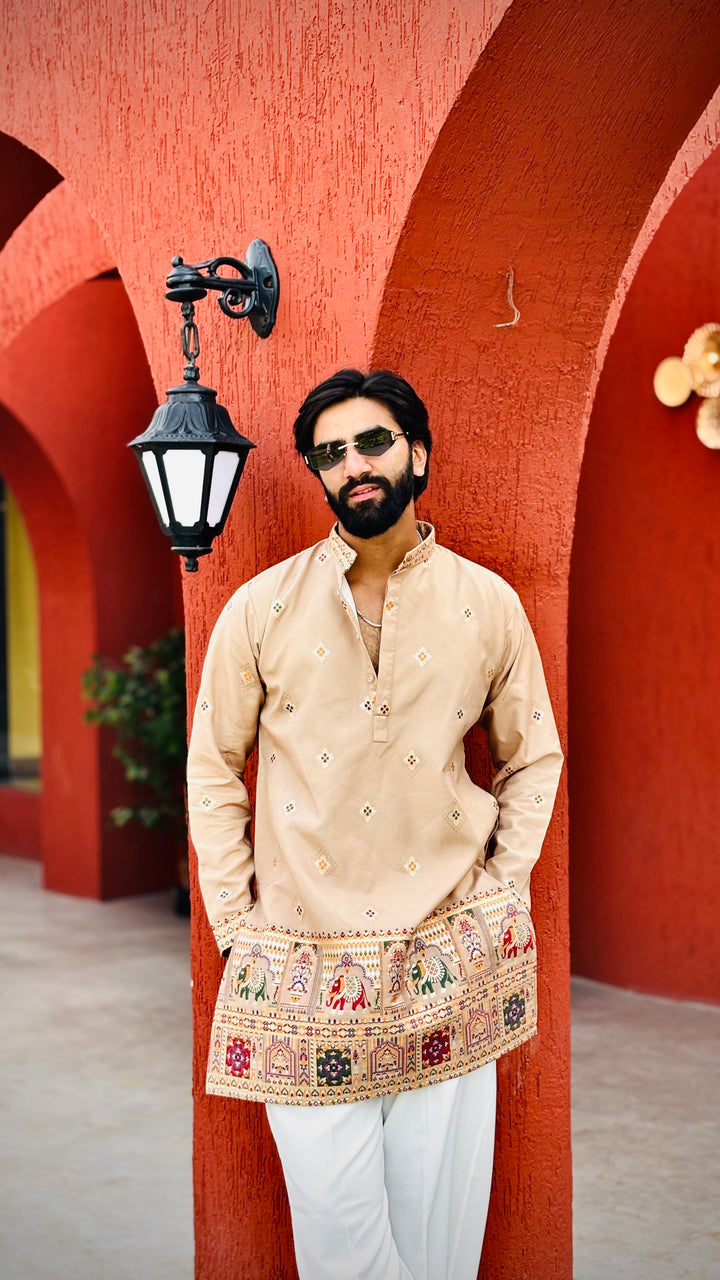 CHANDAN PATOLA HANDWOVEN JACQUARD SHORT KURTA