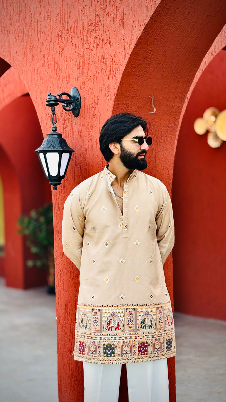 CHANDAN PATOLA HANDWOVEN JACQUARD SHORT KURTA