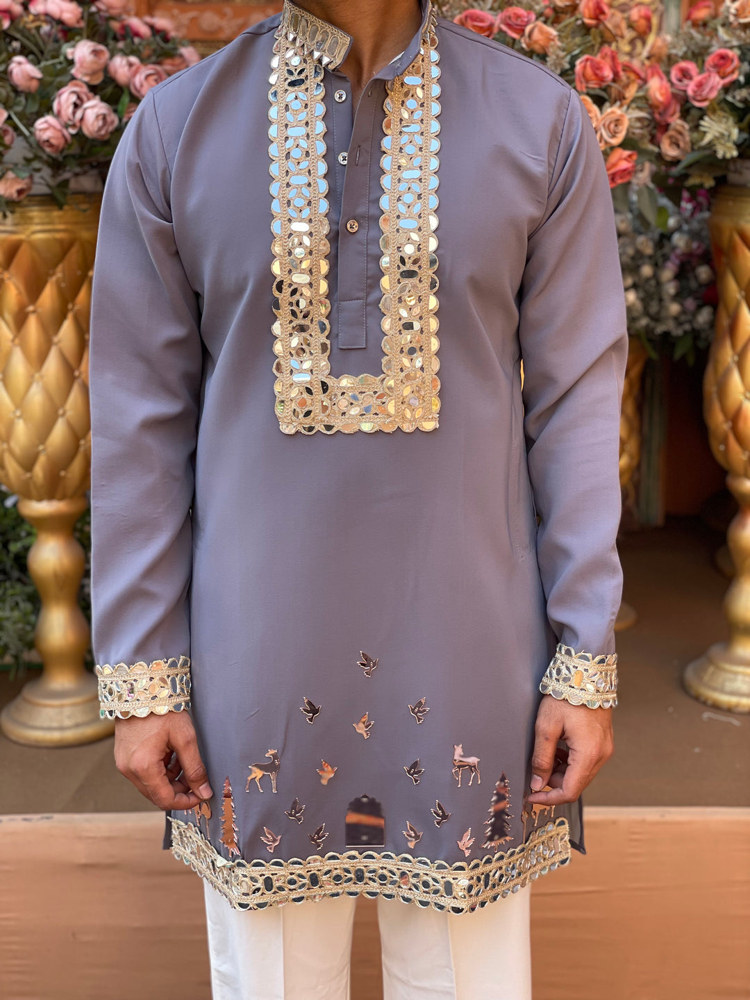 GREY MIRROR EMBOLLISHED READY TO CRAFT (RTC) KURTA