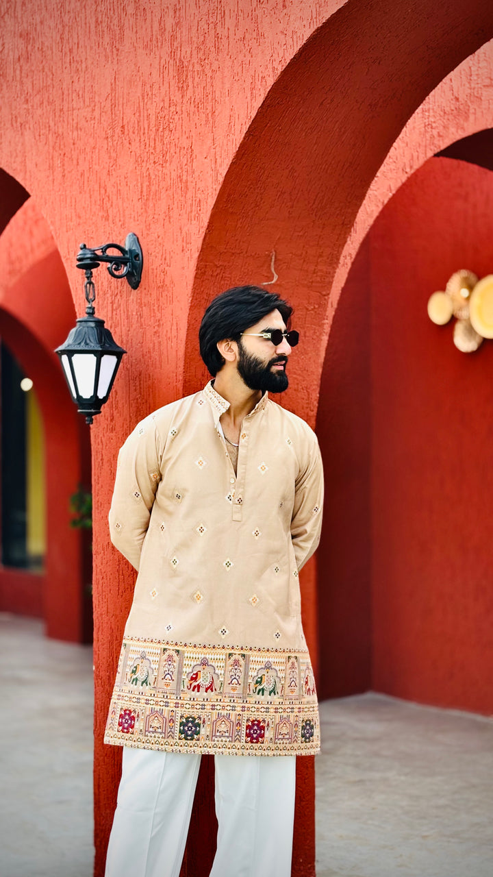 CHANDAN PATOLA HANDWOVEN JACQUARD SHORT KURTA